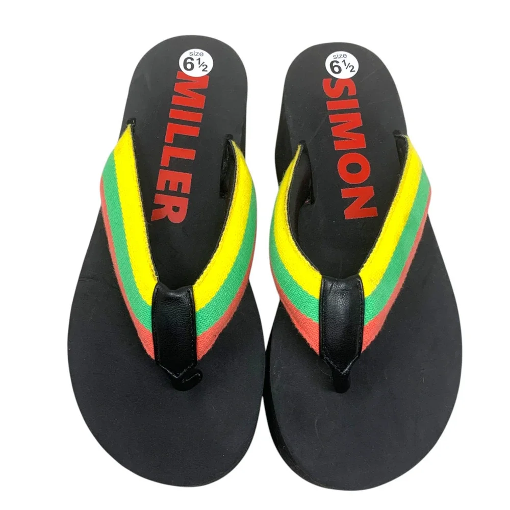 Simon Miller FOAMI Platform Sandals Black/Multi Stripe Thong Size 6.5 EU 36 NEW